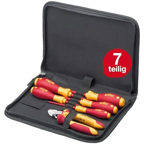 Produktbild: Wiha Werkzeug Set Elektriker 7-teilig I Schraubendreher Set + Seitenschneider in Werkzeugmappe I Grundausstattung in kompakter Werkzeugtasche (33969)