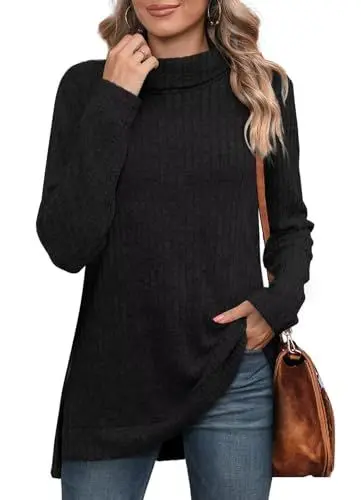 Produktbild: WIHOLL Pullover Damen Sweater Rollkragenpullover Sweatshirt Langarm Strickpullover Herbst Pulli Oberteile Schwarz XL