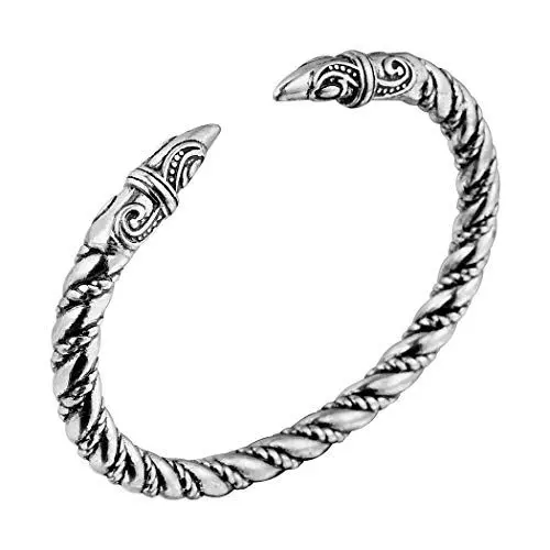 Produktbild: AILUOR Wikinger Drachenkopf Armreif, Einzigartiges Design Drachen Herren Armband Edelstahl Verdrehten Stahlkabel Armreif Keltischer Knoten Manschette - Elastische Verstellbare (Silber-2)
