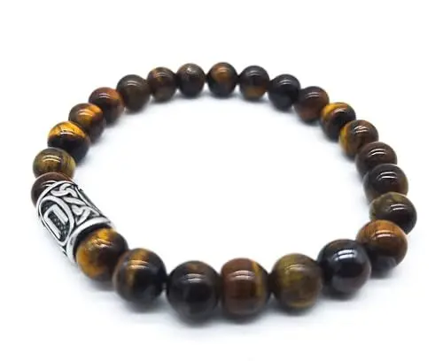 Produktbild: Wikinger Futhark Rune Edelstein Armband (18/21 cm, Damen/Herren) in Geschenkbox | Schutz Glück Energie (21, Rune URUZ Tigerauge | Stärke Energie Ausdauer)