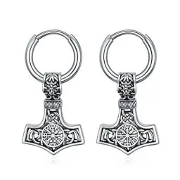 Produktbild: Wikinger Thors Hammer Ohrringe Sterling Silber Keltischer Knoten Mjölnir Nordischer Geburtstag Wikinger Schmuck Geschenk für Männer