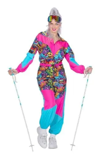 Produktbild: WILBERS & WILBERS 4495 - Retro Skianzug mit 80er Jahre Print für Damen, Skioverall, Schneeanzug, für Aprés Ski und Karneval, Blau-rosa