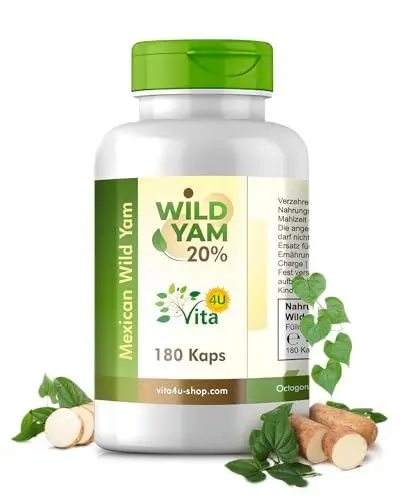 Produktbild: Wild Yams Kapseln hochdosiert mit 20% Extrakt | hochdosierte 150mg Diosgenin bei 750mg Mexican Wild Yamswurzel je Kapsel | vegan, frei von Zusätzen & laborgeprüfte Qualität | 180 Kapseln