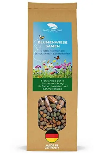Produktbild: Wildblumensamen mehrjährig & winterhart - 400g Bienenwiese Saatgut im Lehmmantel aus Deutschland - 100% Natürliche Blumensamen - Blumenwiese Samen für 20m² wunderschöne Wildblumen Blühwiese