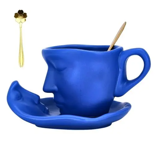 Produktbild: WILDLIFE FRIEND Kaffeetassen - Kissing Tassen Set - Keramik, romantisches Geschenk, perfekte Dekoration, Größe und Gewicht für mehr Komfort - Partner Tassen - Kaffeebecher - Blau