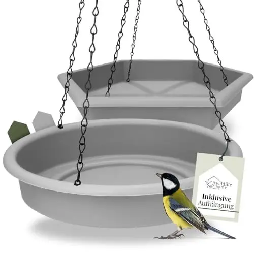 Produktbild: WILDLIFE HOME 2er Set Vogelfutterspender zum Aufhängen, Grau I Winterfest, XL Futterstation Vögel groß Garten Balkon - Vogeltränke frostsicher hängend für Wildvögel im Garten