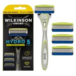 Produktbild: WILKINSON SWORD - Hydro 5 Rasierer für Männer | Feuchtigkeitsspendendes Gel und umklappbarer Trimmer | Rasierer + 4 Rasierklingen