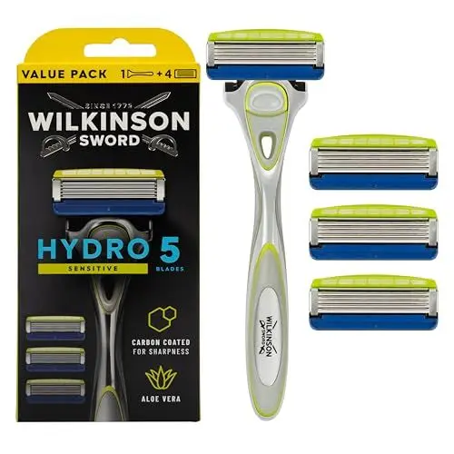 Produktbild: WILKINSON SWORD - Hydro 5 Rasierer für Männer | Feuchtigkeitsspendendes Gel und umklappbarer Trimmer | Rasierer + 4 Rasierklingen