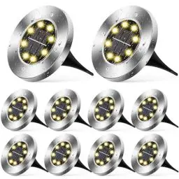 Produktbild: Wilktop 10er im Set Solarleuchten für Garten Solarlampe Garten Lampe Solarleuchte Bodenleuchte Warmweiß mit 8LEDs Licht Bodenstrahler LED Außen Garten IP65 Wasserdicht
