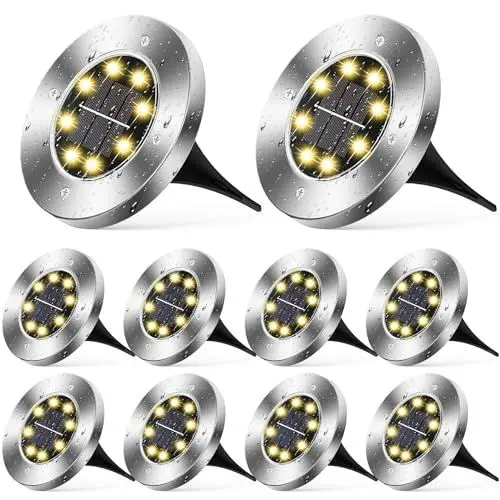 Produktbild: Wilktop 10er im Set Solarleuchten für Garten Solarlampe Garten Lampe Solarleuchte Bodenleuchte Warmweiß mit 8LEDs Licht Bodenstrahler LED Außen Garten IP65 Wasserdicht