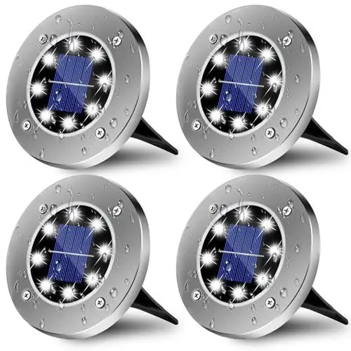 Produktbild: Wilktop Solarleuchten für Garten Solarlampe Garten Lampe Solarleuchte Bodenleuchte Kaltweiß mit 8LEDs Licht Bodenstrahler LED Außen Garten IP65 4er im Set