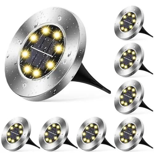 Produktbild: Wilktop Solarleuchten für Garten Solarlampe Lampe Solarleuchte Bodenleuchte Warmweiß mit 8LEDs Licht Bodenstrahler LED Außen IP65 8er im Set Solar Außenleuchte