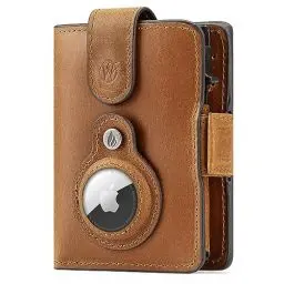 Produktbild: Will Fire® AirTag Wallet | Inkl. Anhänger | Echtleder Geldbörse mit Münz- & Scheinfach | Extra gesichertes RFID Kartenetui | Platz für bis zu (12) Karten | Starker Magnetverschluss | (Cognac)