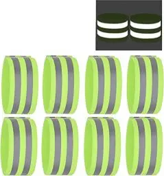 Produktbild: Willingood 8 Stück Reflektorbänder für Outdoor Jogging, Hosenklammer Fahrrad, Wandern, Motorrad-Reiten oder Laufen | Reflektierende Sicherheits Armband | 40 x 5 cm, Fluoreszierende Grün
