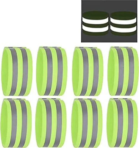 Produktbild: Willingood 8 Stück Reflektorbänder für Outdoor Jogging, Hosenklammer Fahrrad, Wandern, Motorrad-Reiten oder Laufen | Reflektierende Sicherheits Armband | 40 x 5 cm, Fluoreszierende Grün