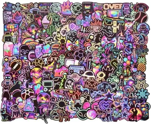 Produktbild: Willingood Aufkleber 200 Stück Wasserdicht Vinyl Stickers Graffiti Style Decals für Auto Motorräder Fahrrad Skateboard Snowboard Gepäck Laptop Aufkleber MacBook iPad und mehr (Neonschild Stil)