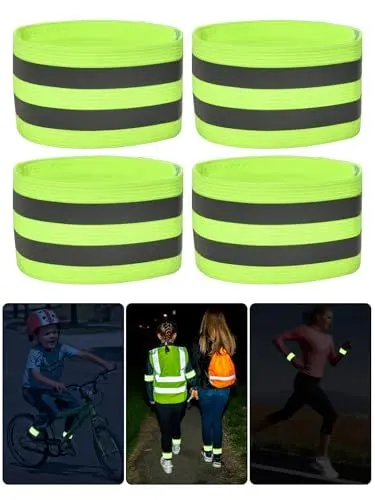Produktbild: Willingood Hosenklammer Fahrrad - (30cm Lang, 5cm Breit) - 4 Stück Reflektorband Fahrrad Hosenschutz für Kinder, Leuchtendes Grün, Sicherheit im Dunkeln