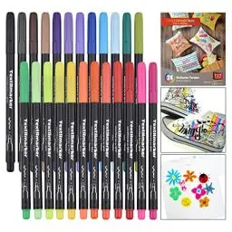 Produktbild: Willingood Waschmaschinenfeste Textilmarker, 24 Wasserfeste Textilstifte in Leuchtenden Farben, Permanent Marker, Stoffmalfarben für Schuhe T-Shirts Taschen Stoffbeutel und Verschiedene Textilien