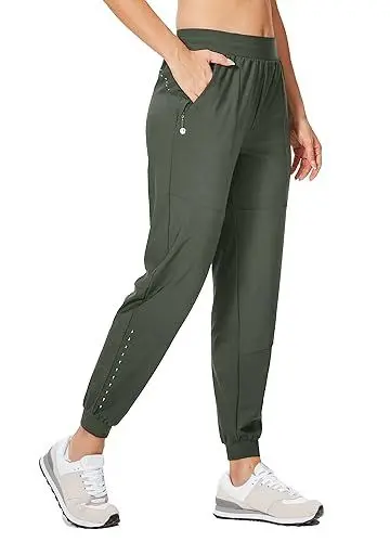 Produktbild: WILLIT Damen Athletic Jogger Hose Laufen Jogginghose Workout Schnelltrockner Hose Leichtgewicht mit Reißverschlusstaschen Armeegrün M