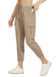 Produktbild: WILLIT Damen Cargo Joggerhose Wanderhosen Leichte Jogginghose Schnelltrocknende Cargohose Outdoor Jogger Athletisch Workout Reise Casual Hose Wasserdicht Khaki L
