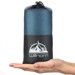 Produktbild: WILLNORN 2in1 Hüttenschlafsack Baumwolle aus Mikrofaser, Schlafsack mit durchgängigem Reißverschluss, Leichter Komfort hüttenschlafsack und XL Reisedecke in Einem 95 * 220 cm (Hellblau)