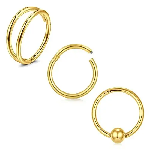 Produktbild: WillTen 20G 8MM Gold Nasenpiercing Nasenring Segmentring Clicker Nasen Piercing Helix Hoop Ohrpiercing Piercing Nase Nostril 316L Chirurgenstahl