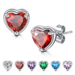 Produktbild: WillTen Herz Ohrringe Granat Silber Ohrstecker Ohrringe für Frauen, 925 Sterling Silber kubischer Zirkonia Geburtsstein Ohrringe Schmuck für Mädchen Frauen