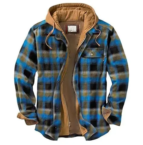 Produktbild: WILMOT Hemdjacke Kariertes Herren hoodies Flanelljacke Warm Thermohemd Herren Holzfäller Jacke Verdicken Freizeitjacke kariert coat Langarm mit Reißverschluss FleeceFutter Winterjacke(Navy,XL)