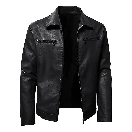 Produktbild: WILMOT Herren Jacke aus Kunstleder mit Stehkragen Übergangsoberteil Lässig Motorrad Piloten Reißverschluss Casual Klassisch Lederjacke(Black,5XL)