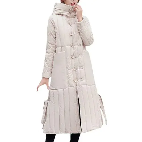 Produktbild: WILMOT Leichte Daunenjacke Damen Lang Leichter Daunenmantel Damen Ultraleichte Daunenjacken Packbar Lange Leicht Daunen Steppjacke mit Kapuze Lightweight Steppmantel Daunen Mantel(Beige,M)