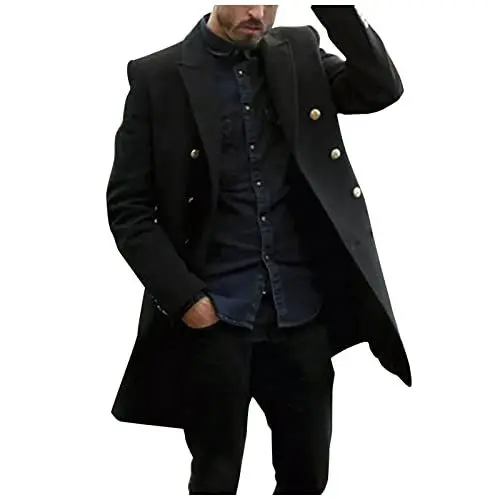 Produktbild: WILMOT Mantel Herren Slim Fit Casual Warm Wollmantel Dufflecoat Lang Business Knopfleiste Wintermantel mit Stehkragen Schwarz Elegant Herrenmantel Trenchcoat(Black,M)