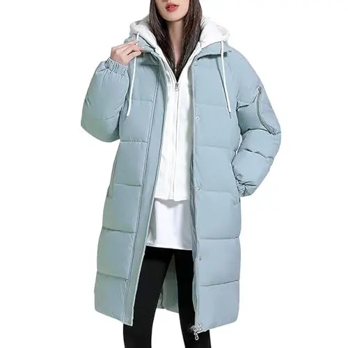 Produktbild: WILMOT Winterjacke Damen Winter Jacken Lang Warm Daunenmantel mit Kapuze Elegant Wintermantel Steppmantel mit Fellkapuze Steppjacke Langer Outdoor Mantel(Light Blue,M)