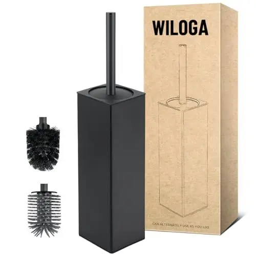 Produktbild: Wiloga Klobürste Silikon Schwarz Rostfreies Metall - WC Bürste mit Halter & Spritzschutz - Hochwertige Aluminium Toilettenbürste Schwarz (Hochwertiges Aluminium Rostfreies Metall)