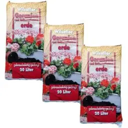 Produktbild: Wilsaflor Geranien-Blumenerde Balkonpflanzen-Erde Grünpflanzen Zimmerpflanzen 3X 20 L Sack Qualitäts Pflanzerde - 60 Liter