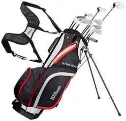 Produktbild: Wilson Anfänger-Amazon Exclusive Komplettsatz, 10 Golfschläger mit Carrybag, Herren, Rechtshand, Stretch XL, schwarz/grau/rot, WGG157551
