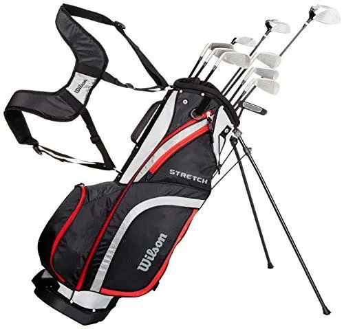 Produktbild: Wilson Anfänger-Amazon Exclusive Komplettsatz, 10 Golfschläger mit Carrybag, Herren, Rechtshand, Stretch XL, schwarz/grau/rot, WGG157551