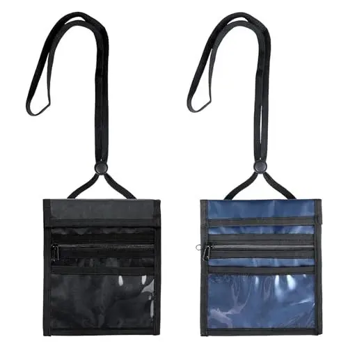 Produktbild: Wilsonzin 2 Stück Kinder Geldbeutel Brusttasche Umhängegeldbeutel Reisegeldbeutel Tasche Reisegeldbeutel Tasche Umhängegeldbeutel Brusttasche für Passport, Kreditkarten,Handy (Schwarz/Blau)