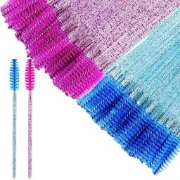 Produktbild: Wimpernbürste Wimpernbürstchen 100 Stück Kristall Mascara Pinsel Wimpern Bürste Mascara Zauberstäbe für Wimpernverlängerung und Make-Up, Blau und Lila