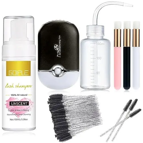 Produktbild: Wimpernverlängerungsreiniger Lash Mousse Wimpern-Shampoo für Wimpernverlängerungen, USB-Mini-Ventilator, wiederaufladbar, elektrische Handklimaanlage, Wimpernbürsten, Reinigungsbürste, Waschflasche