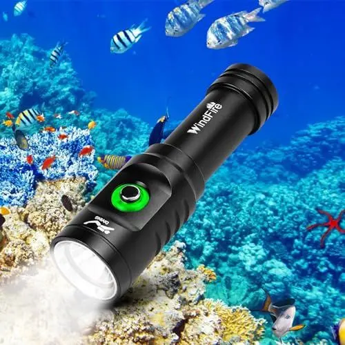 Produktbild: WINDFIRE TS08 Tauchlampe, 3000 Lumen Wasserdicht Tauchen Taschenlampe, Unterwasser Taschenlampe mit Leistungsanzeige, IPX8 Wasserdicht, Unterwasserlicht zum Schnorcheln mit Wiederaufladbar Akku