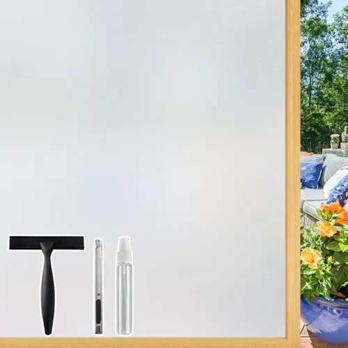 Produktbild: Windimiley Fensterfolie Blickdicht Sichtschutzfolie Fenster, Milchglasfolie Selbstklebend Statisch haftend, UV-Schutz Sichtschutz Glasfolie für Heimbüro Badezimmer Küche Matt 44,5 x 200 cm