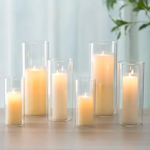 Produktbild: Windlicht Glas Kerzenhalter Kerzenständer Glaszylinder：Romadedi 6er Set Windlichter für Kerzen Stumpenkerzen Schwimmkerzen Kerzenglas Glasvase für Hochzeit Party Esstisch Tischdeko Wohnzimmer Deko