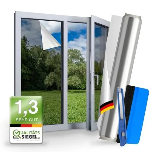Produktbild: WindowShield® – UV Sonnenschutzfolie für Fenster Innen & Außen – Blickdichte Fensterfolie als Sonnenschutz Folie – Selbstklebende Hitzeschutzfolie für Fenster Außen & Innen für Sommer – 60 x 400 cm