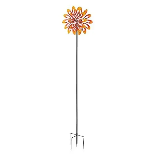 Produktbild: Windrad Eidfjord für draußen 185 cm hoch Windspiel aus Metall Gartenpflock für Terrasse und Garten Gartendeko Orange/Rot