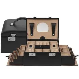 Produktbild: Windrose Schmuckkoffer Beluga/schwarz (Leder) - Hochwertige Handarbeit - Breite 29,5 cm - Leder