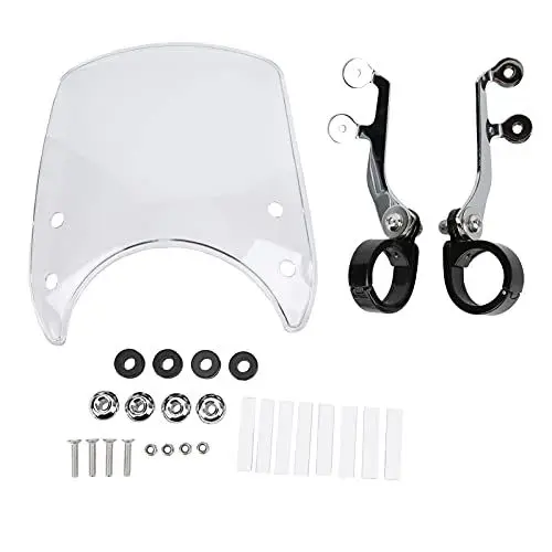 Produktbild: Windschutzscheibe Motorrad Universal, Windschild Motorrad Windabweiser Windschutz Verstellbar 180° Scheinwerferverkleidung für 1,5–1,6 Zoll Vorderradgabel (Transparent)