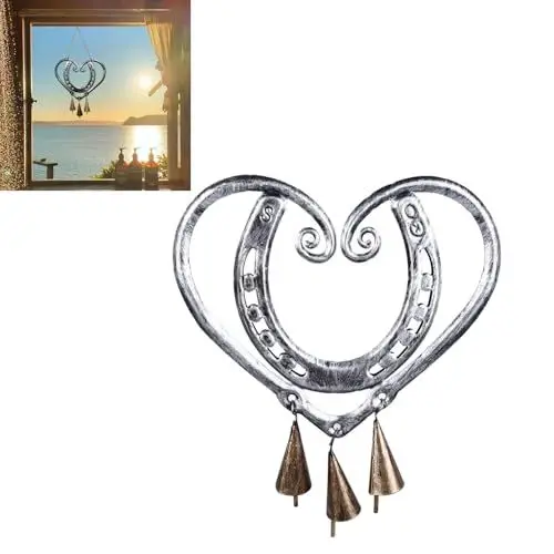Produktbild: Windspiele, Herz-Windspiel-Dekoration, Wandbehang-Windspiel-Ornament, Hufeisen-Fensterdekoration, Lucky Love-Windspiel, für Drinnen und Draußen