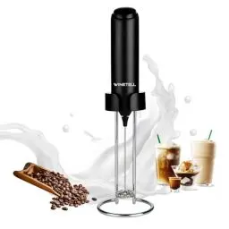 Produktbild: WINETELL Elektrischer Milchaufschäumer, wiederaufladbar, Handaufschäumer, Kaffeeschäumer mit USB-C-Ladeständer, leistungsstarker Schneebesen, Getränke-Mixer für Lattes, heiße Schokolade, Matcha usw