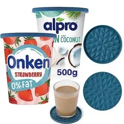Produktbild: Wingcases Mehrweg Silikon große JoghurtDeckel 500g(2er-Set, Dunkelblau) Reversibel zu Untersetzern Design, Behalterdeckel passt für Joghurt, Joghurtbecher, Glasabdeckung, Untersetzer für Gläser