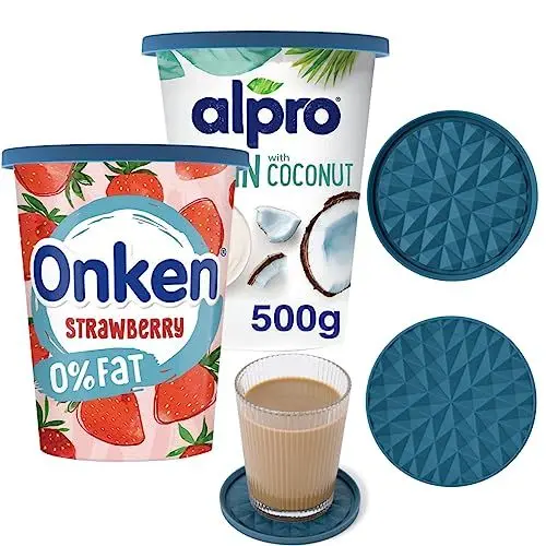Produktbild: Wingcases Mehrweg Silikon große JoghurtDeckel 500g(2er-Set, Dunkelblau) Reversibel zu Untersetzern Design, Behalterdeckel passt für Joghurt, Joghurtbecher, Glasabdeckung, Untersetzer für Gläser